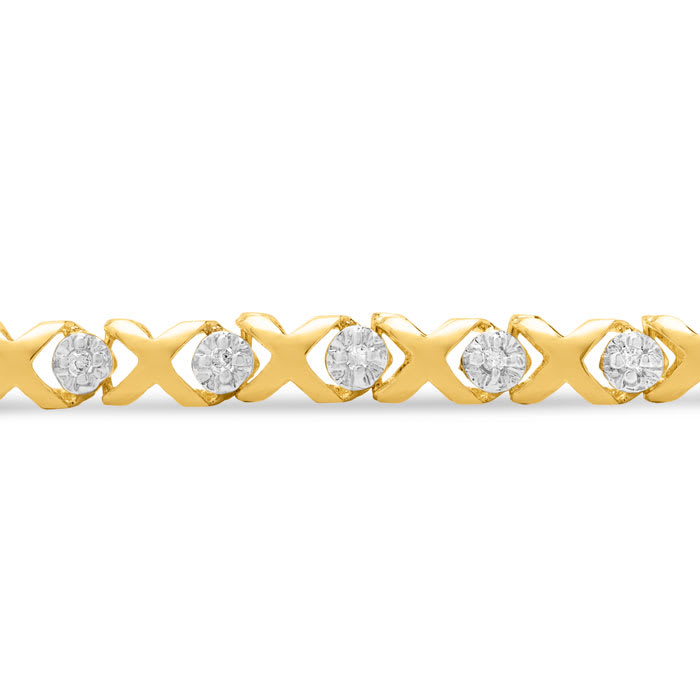 Estate Jewelry 1/5 Carat Natural Diamond Hugs & Kisses Tennis Bracelet In 10 Karat Yellow Gold, 7 Inches