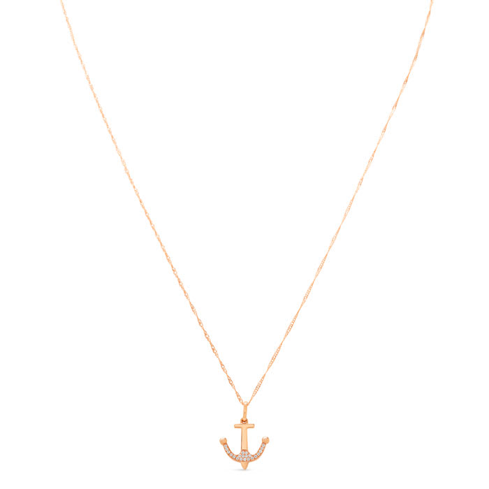 Estate Jewelry 0.04 Carat Diamond Anchor Necklace In 14K Rose Gold, 18 Inches