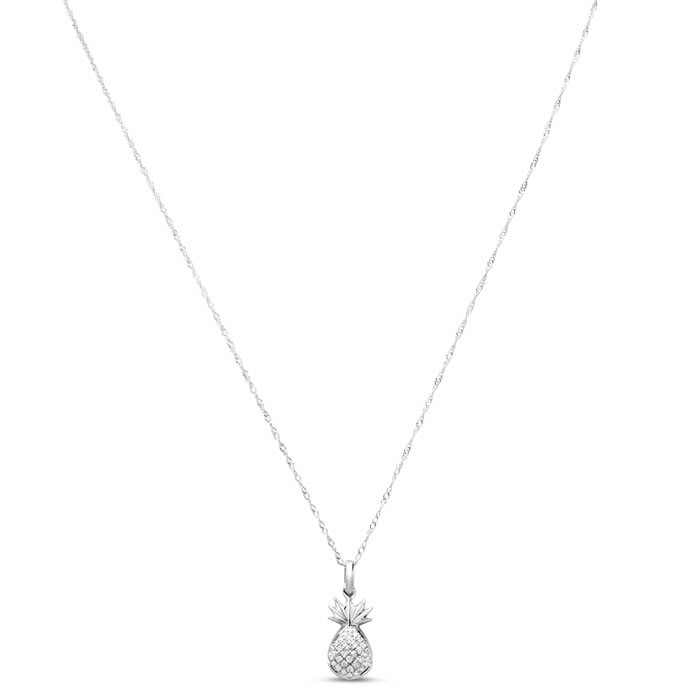 Estate Jewelry 0.06 Carat Diamond Pineapple Necklace In 14K White Gold, 18 Inches
