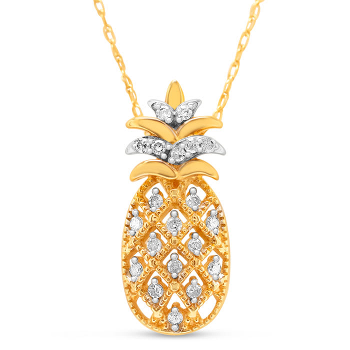 Estate Jewelry 1/6 Carat Diamond Pineapple Necklace In 10K Yellow Gold, 18 Inches