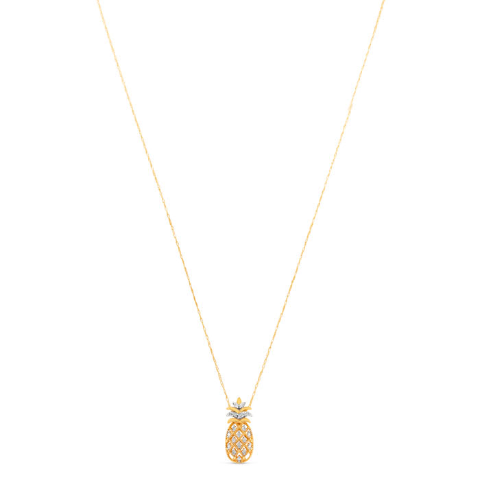 Estate Jewelry 1/6 Carat Diamond Pineapple Necklace In 10K Yellow Gold, 18 Inches