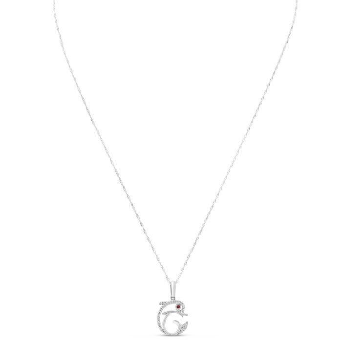 Estate Jewelry 1/10 Carat Diamond and Ruby Dolphin Necklace In 14K White Gold, 18 Inches