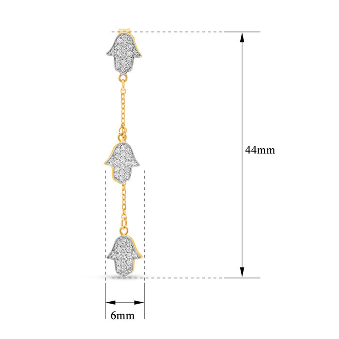 Estate Jewelry 1/2 Carat Diamond Hamsa Drop Earrings In 14K Yellow Gold, 1 3/4 Inches