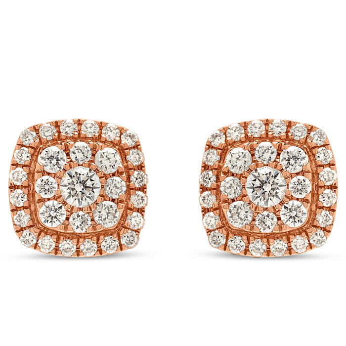 Estate Jewelry 1/2 Carat Pave Diamond Stud Earrings In 14k Rose Gold