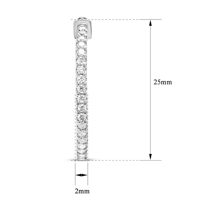 Estate Jewelry 1 Carat Diamond Hoop Earrings In 14K White Gold, 1 Inch