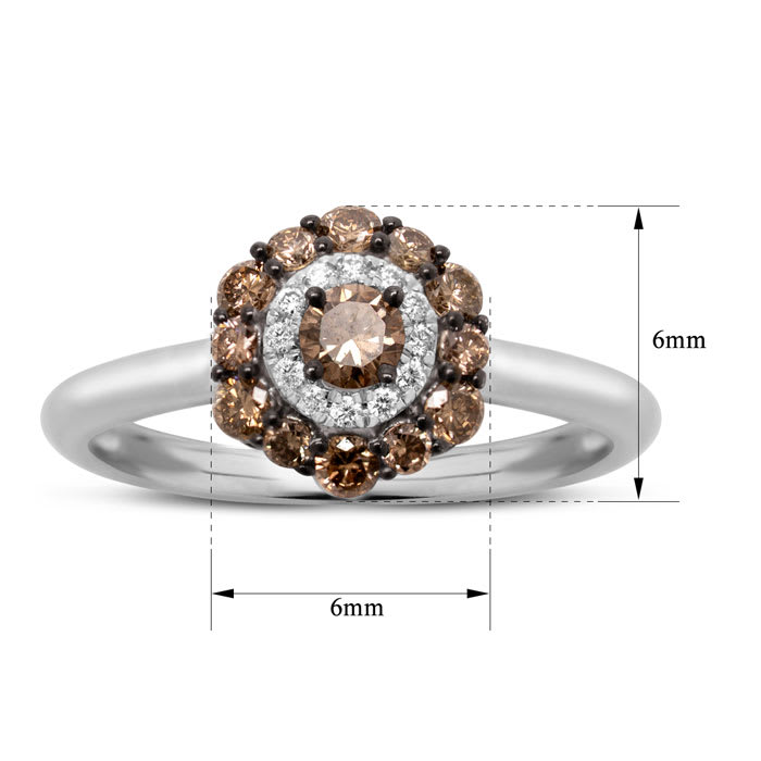 Estate Jewelry 1/2 Carat Chocolate Bar Colored Champagne Diamond Halo Ring In 14K White Gold, Size 6.5