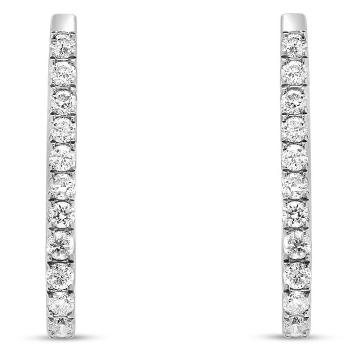 Estate Jewelry 1/2 Carat Diamond Teardrop Hoop Earrings In 10K White Gold, 3/4 Inch