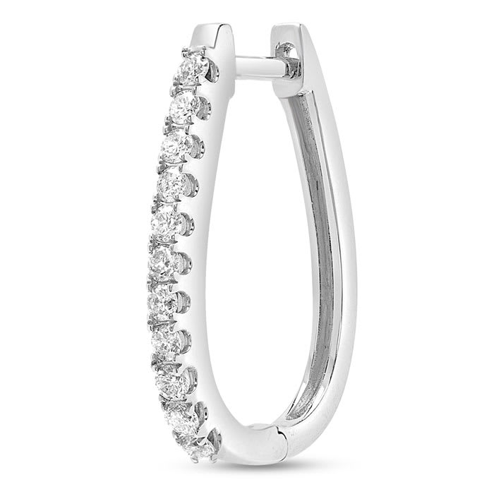Estate Jewelry 1/2 Carat Diamond Teardrop Hoop Earrings In 10K White Gold, 3/4 Inch