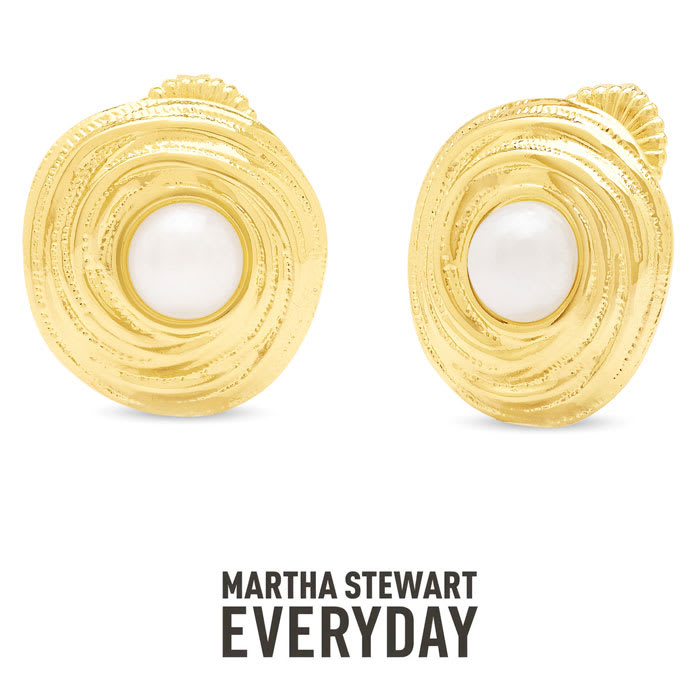 Martha Stewart Everyday Thick Pearl Stud Earrings In Gold