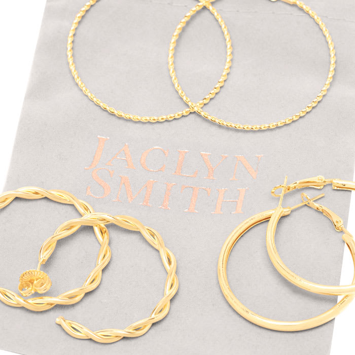 Jaclyn Smith Textured Gold Hoop Earrings Set of 3