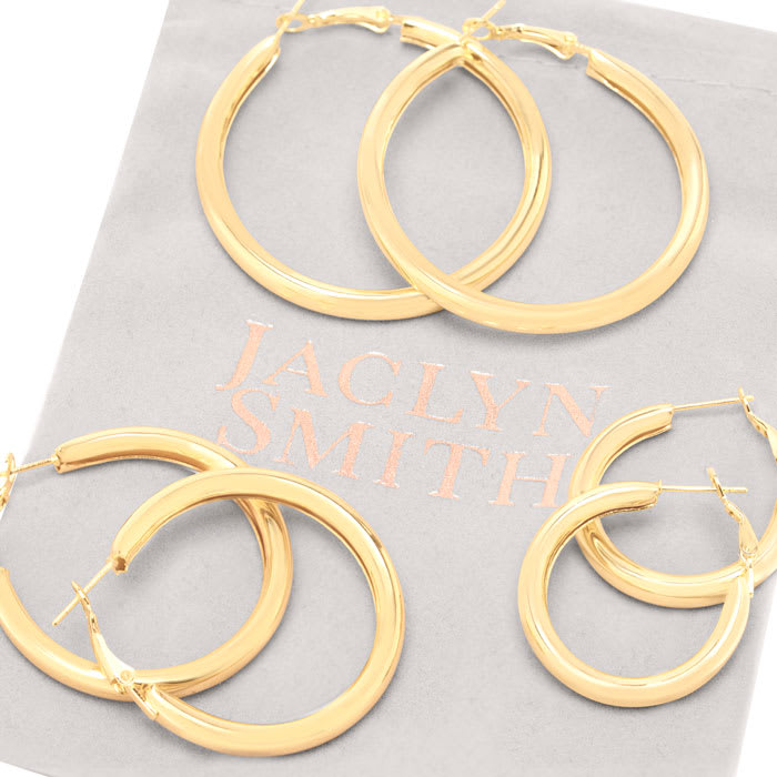 Jaclyn Smith Shiny Gold Hoop Earrings Set of 3
