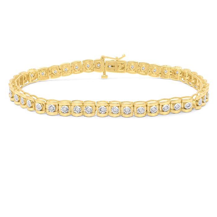 1/2 Carat Natural Diamond Miracle Tennis Bracelet In Yellow Gold, 7 Inches