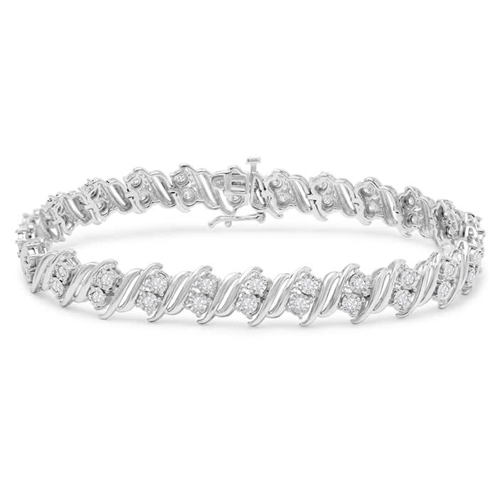 1 Carat Natural Diamond Designer Tennis Bracelet In Sterling Silver, 7 Inches