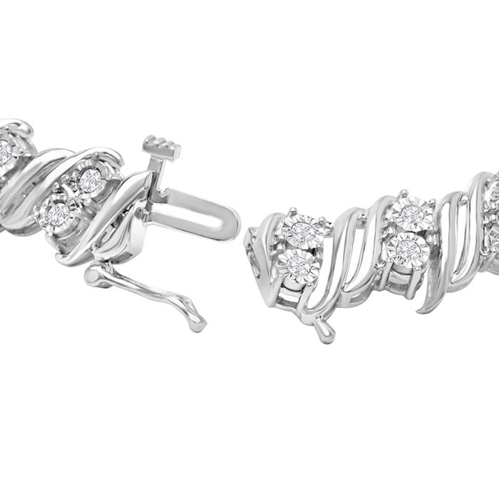 1 Carat Natural Diamond Designer Tennis Bracelet In Sterling Silver, 7 Inches