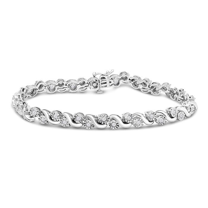 1 Carat Natural Diamond Switl Tennis Bracelet In Sterling Silver, 7 Inches