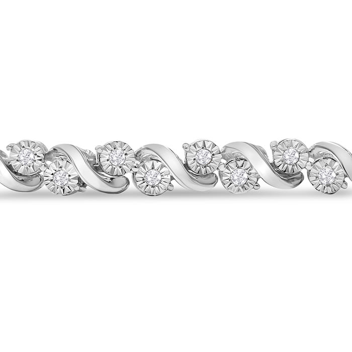 1 Carat Natural Diamond Switl Tennis Bracelet In Sterling Silver, 7 Inches