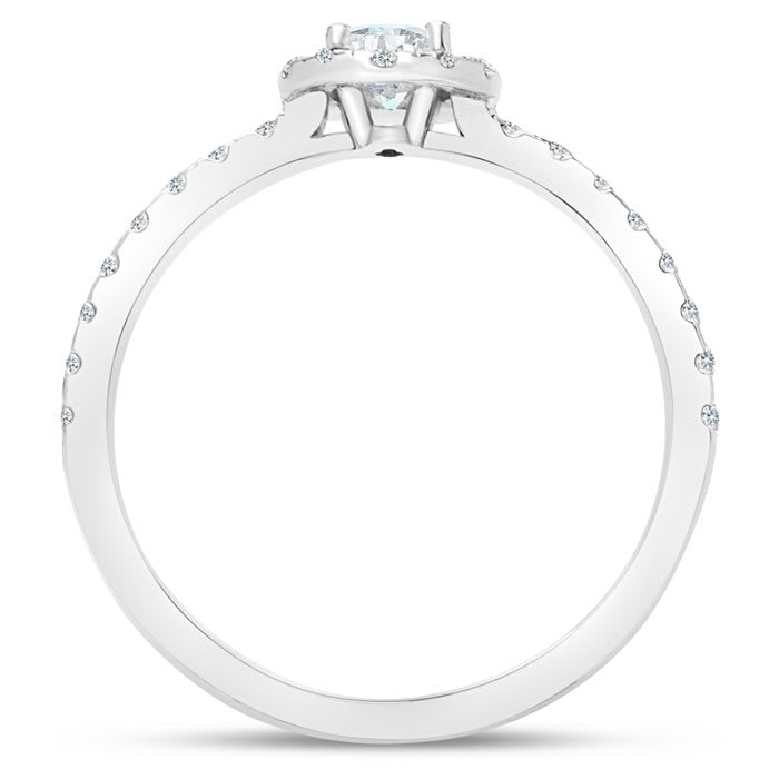 Estate Jewelry 3/4 Carat Oval Shape Halo Lab Grown Diamond Engagement Ring In 14K White Gold, Size 6