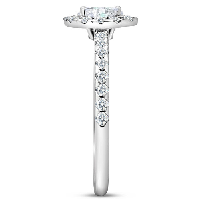 Estate Jewelry 3/4 Carat Oval Shape Halo Lab Grown Diamond Engagement Ring In 14K White Gold, Size 6