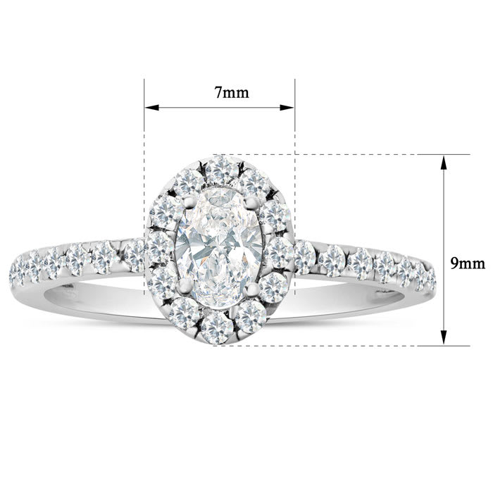 Estate Jewelry 3/4 Carat Oval Shape Halo Lab Grown Diamond Engagement Ring In 14K White Gold, Size 6