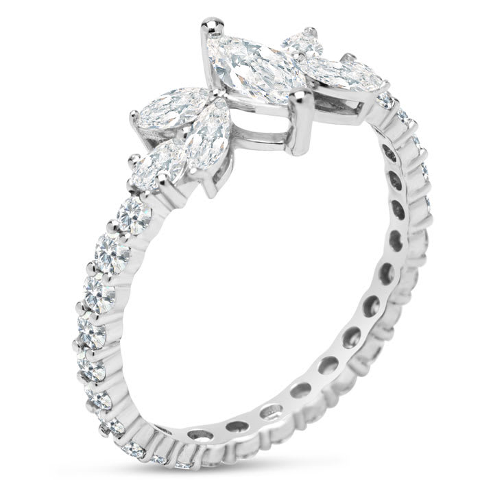 1 1/2 Carat Fancy Lab Grown Diamond Eternity Engagement Ring In Sterling Silver