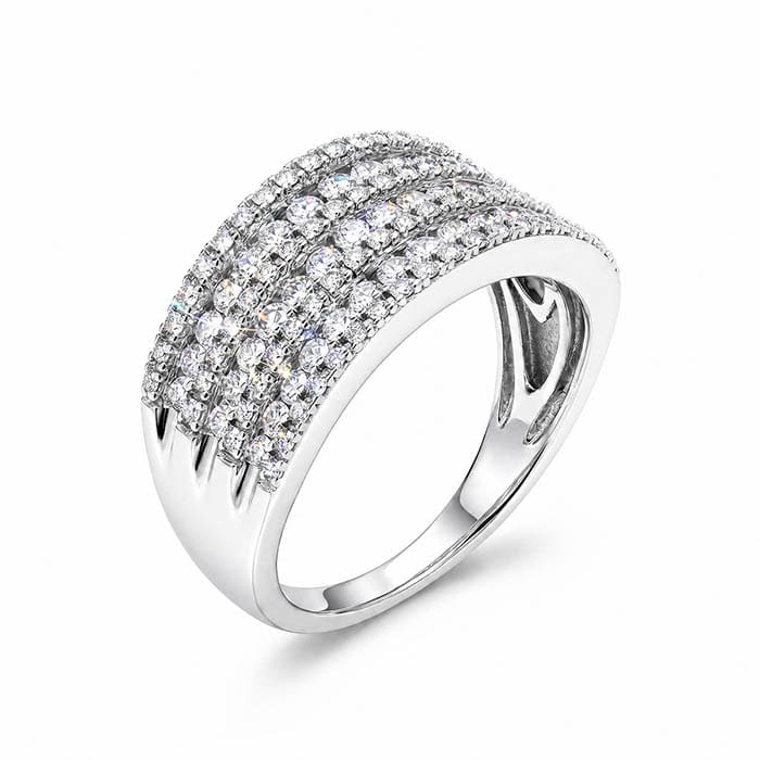 Beautiful 1 1/2 Carat Natural Diamond Band Ring Crafter In Solid 10 Karat White Gold, Estate Owned, Ring Size 7