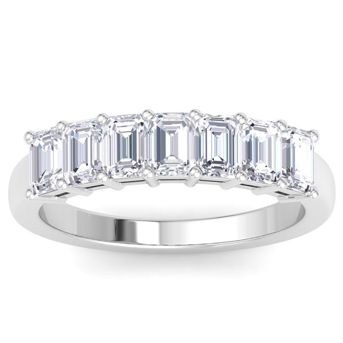 1 Carat Emerald Cut 7 Lab Grown Diamond Anniversary Ring In Sterling Silver