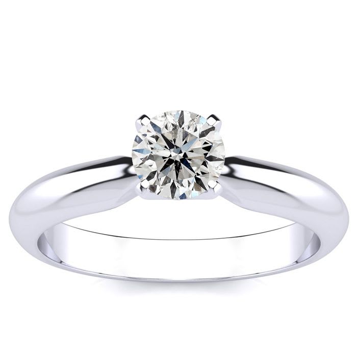 Estate Jewelry 1/2 Carat Natural Diamond Round Engagement Rings In 14 Karat White Gold, Size 7.5