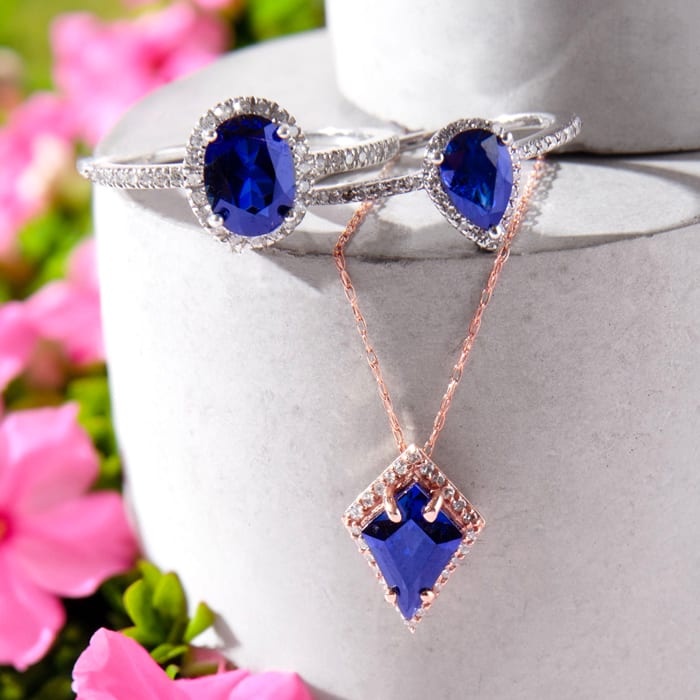 Estate Jewelry 1-1/2 Carat Oval Shape Created Sapphire and Halo Diamond Ring In Sterling Silver, Size 5