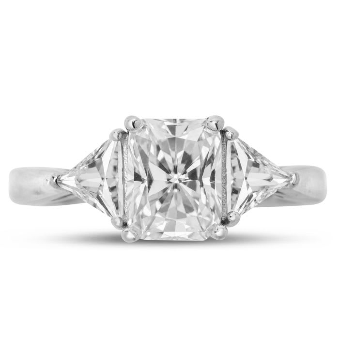 Estate Jewelry 2-3/4 Carat Cushion and Triangle Shape Zirconia Ring In Sterling Silver, Size 8