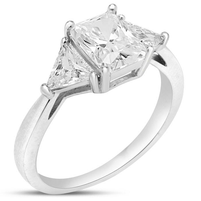 Estate Jewelry 2-3/4 Carat Cushion and Triangle Shape Zirconia Ring In Sterling Silver, Size 8