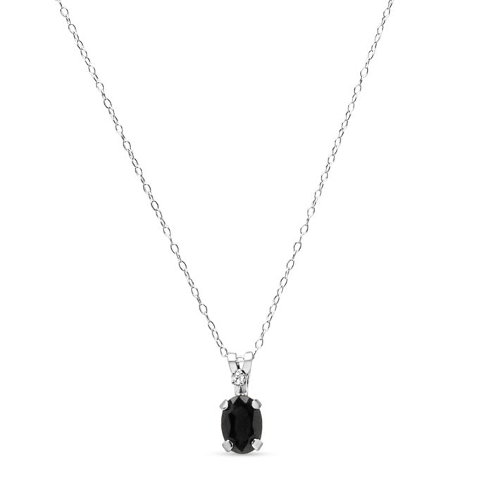 Estate Jewelry 1/2 Carat Oval Blue Sapphire And Diamond Necklace In White Gold, 18 Inches