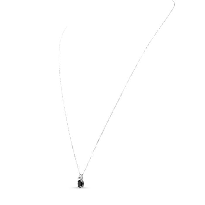 Estate Jewelry 1/2 Carat Oval Blue Sapphire And Diamond Necklace In White Gold, 18 Inches