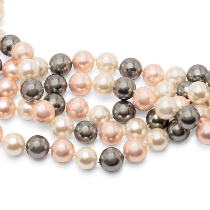 Estate Jewelry Three Color 10mm Shell Pearl Strand, 120 Inches