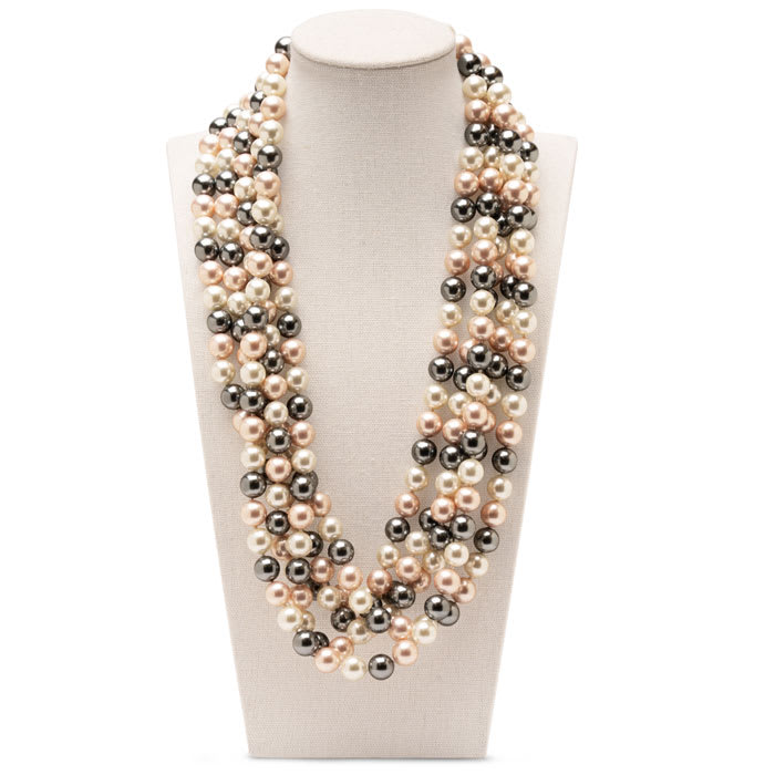 Estate Jewelry Three Color 10mm Shell Pearl Strand, 120 Inches