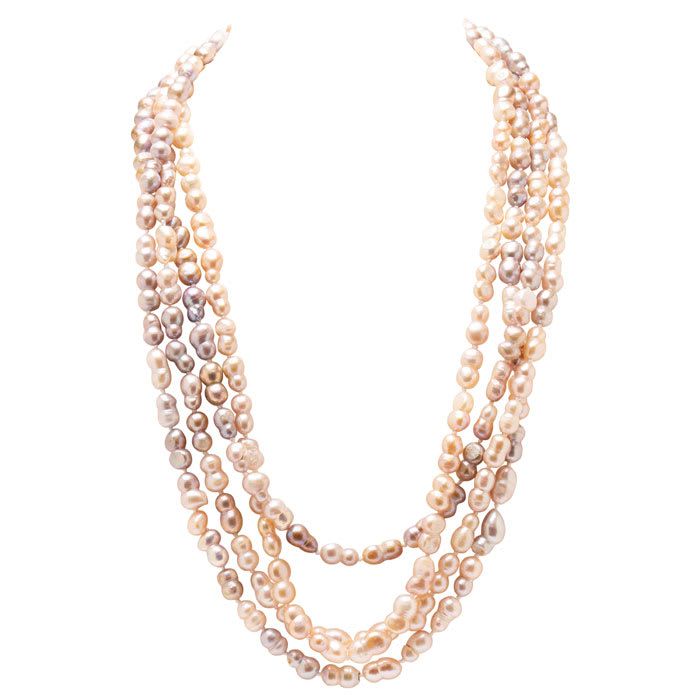 Estate Jewelry Pink Gray 11x7 Baroque Pearl Strand, 100 Inches