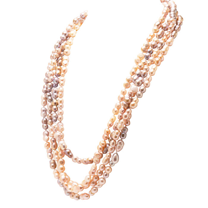Estate Jewelry Pink Gray 11x7 Baroque Pearl Strand, 100 Inches