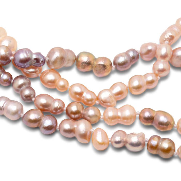 Estate Jewelry Pink Gray 11x7 Baroque Pearl Strand, 100 Inches