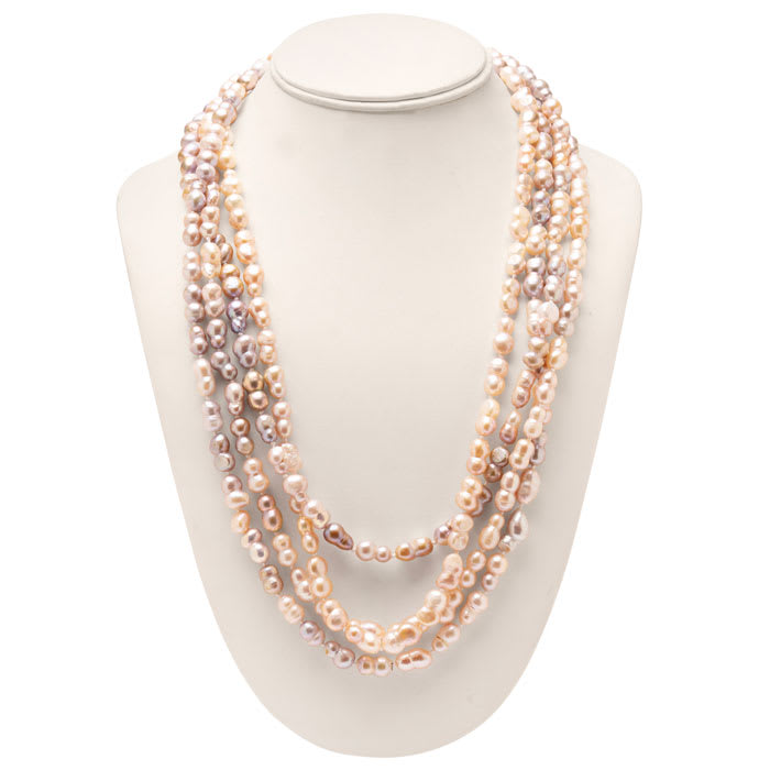 Estate Jewelry Pink Gray 11x7 Baroque Pearl Strand, 100 Inches