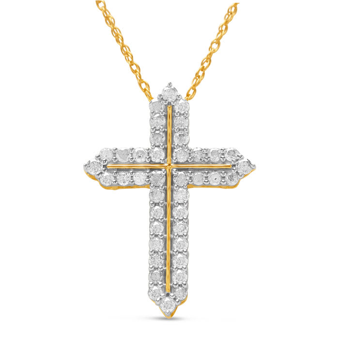 1 Carat Diamond Cross Necklace In 14K Yellow Gold Over Sterling Silver, 18 Inches