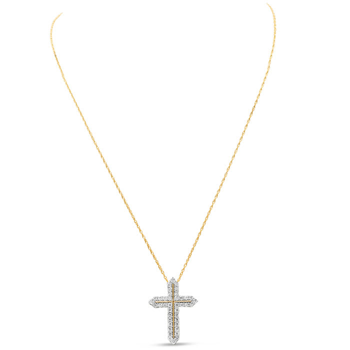 1 Carat Diamond Cross Necklace In 14K Yellow Gold Over Sterling Silver, 18 Inches