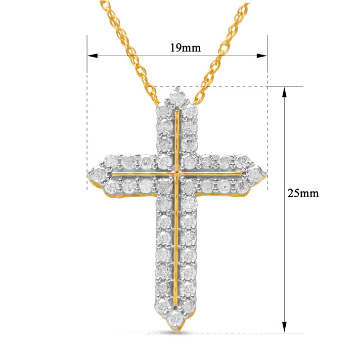 1 Carat Diamond Cross Necklace In 14K Yellow Gold Over Sterling Silver, 18 Inches