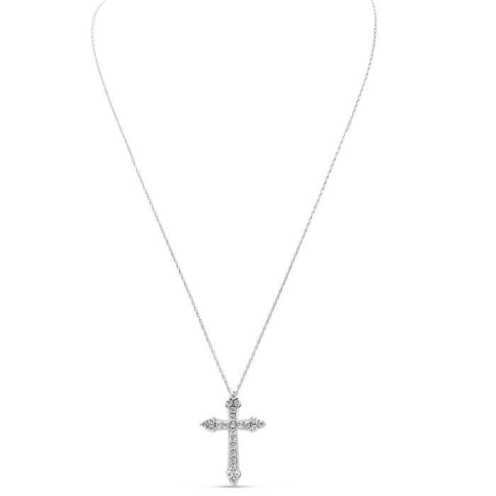 1 Carat Diamond Gothic Cross Necklace In Sterling Silver, 18 Inches