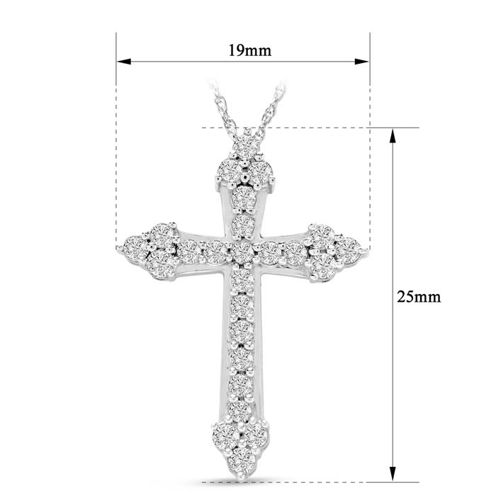 1 Carat Diamond Gothic Cross Necklace In Sterling Silver, 18 Inches