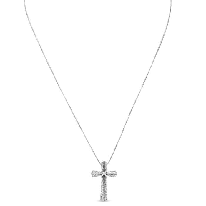 1/2 Carat Diamond Cross Necklace In Sterling Silver, 18 Inches