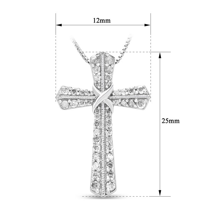 1/2 Carat Diamond Cross Necklace In Sterling Silver, 18 Inches