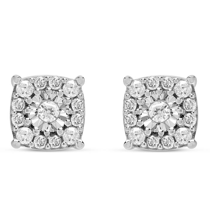 1 Carat Miracle Set Diamond Necklace and Earring Set In Sterling Silver, Cushion Style