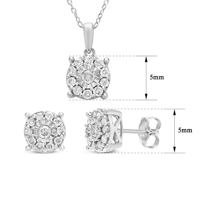 1 Carat Miracle Set Diamond Necklace and Earring Set In Sterling Silver, Round Style