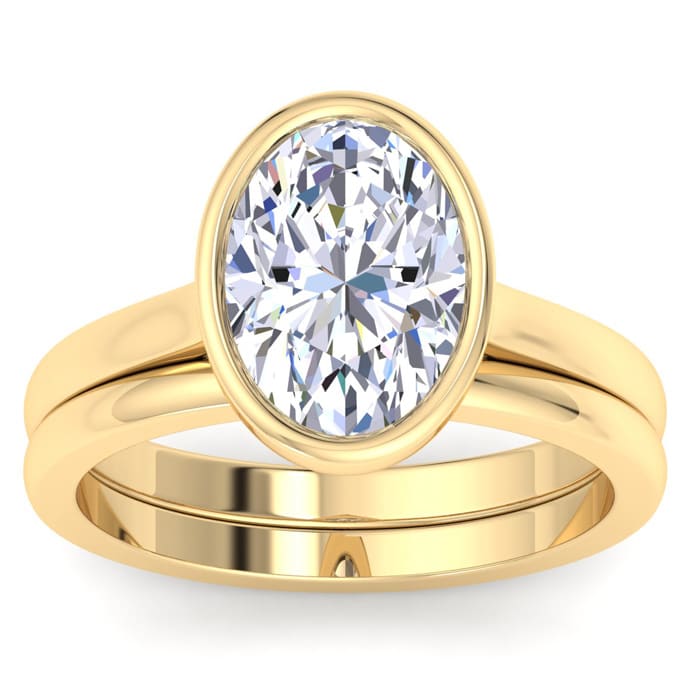 3 Carat Oval Shape Lab Grown Diamond Ring With Matching Band In 14K Yellow Gold, Solitaire