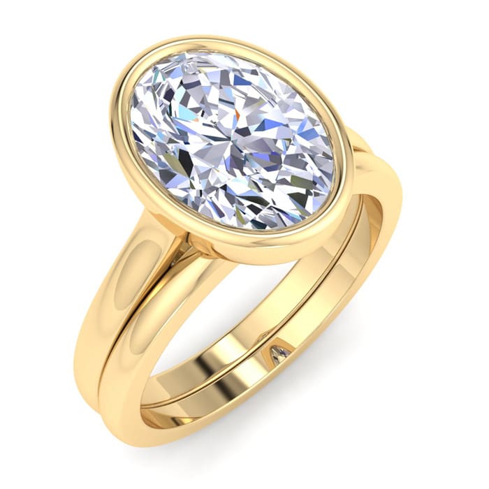 3 Carat Oval Shape Lab Grown Diamond Ring With Matching Band In 14K Yellow Gold, Solitaire