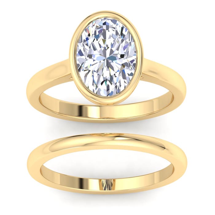 3 Carat Oval Shape Lab Grown Diamond Ring With Matching Band In 14K Yellow Gold, Solitaire